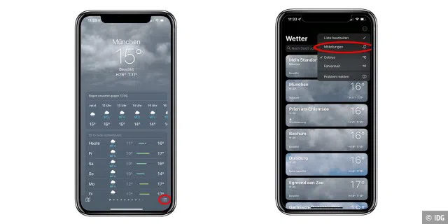 Die Wetter-App kann Sie künftig benachrichtigen, wenn Regen oder Schnee bevorsteht.