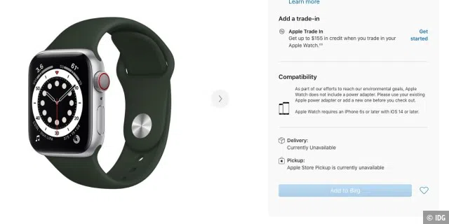 Apple Watch Series 6 mit Aluminiumgehäuse in Silber in den USA bereits ausverkauft.