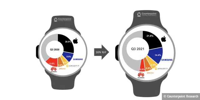 Smartwatch-Marktanteile im Q3 2021.
