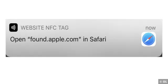 Mit einem NFC-Sender können Sie Informationen über einen AirTag abrufen, den Sie entdecken.