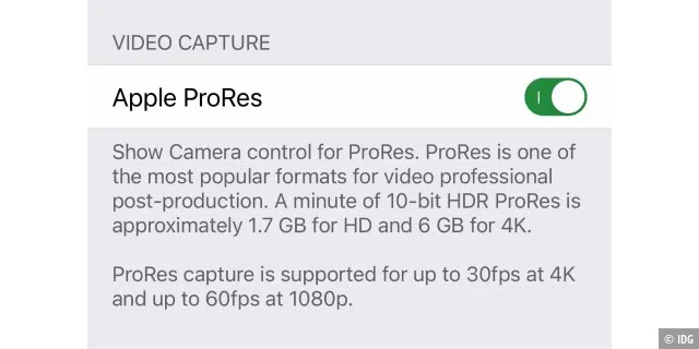 Pro-Res-Einstellung im iPhone 13 Pro