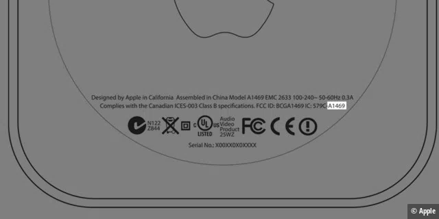 Auf der Rückseite des Apple TV finden Sie eine Modellnummer, mit der Sie Ihr Gerät identifizieren können.