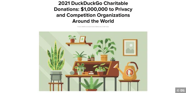Zahlen zum Umsatz und Gewinn gibt es nicht, aber DuckDuckGo spendet an Organisationen, die sich für die Privatsphäre einsetzen.