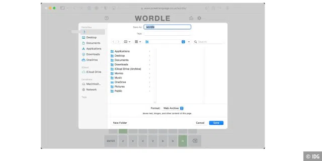 Speichern von Wordle als Webarchiv auf dem Mac.