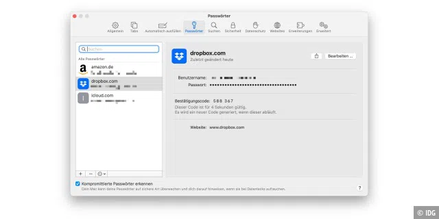 Die Passwortverwaltung von macOS und iOS/iPadOS kann auch die Bestätigungscodes für die Zwei-Faktor-Autorisierung erzeugen.
