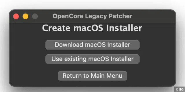 Sie können einen macOS-Installer herunterladen oder einen nutzen, den Sie bereits vorbereitet haben.