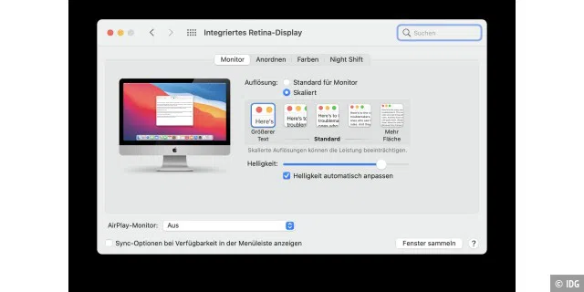 Apple bietet unter macOS vier verschiedene Bildschirmauflösungen zur Auswahl an, weitere Auflösungen sind etwas versteckt.