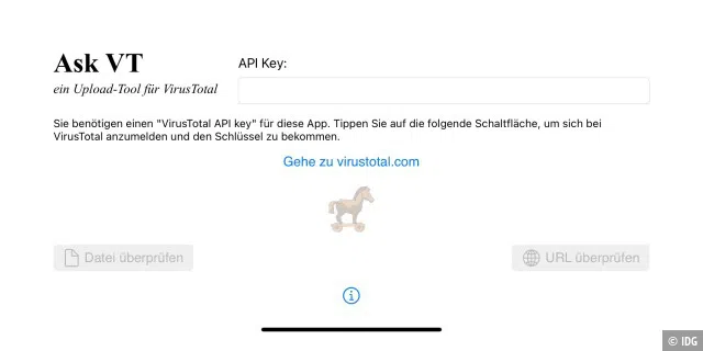 Vor der Nutzung muss man einen API-Key (eine Zeichenfolge) in das freie Feld kopieren.