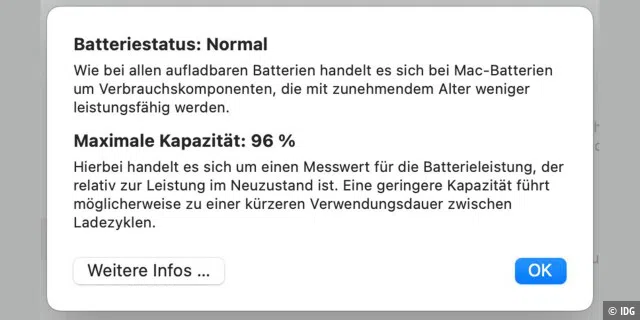 Bei einem Macbook mit M1-Chip gibt es keine Einstellungen für die Optimierung der Batterielebensdauer, diese erfolgt automatisch.