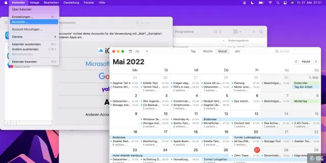 Der Kalender in macOS unterstützt die Anbindung mehrerer Konten