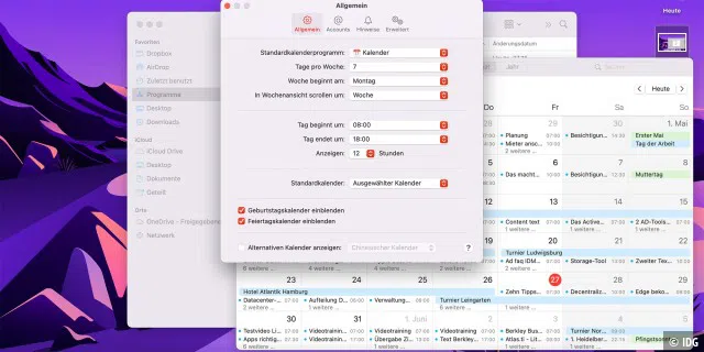 Anpassen des Kalenders in macOS