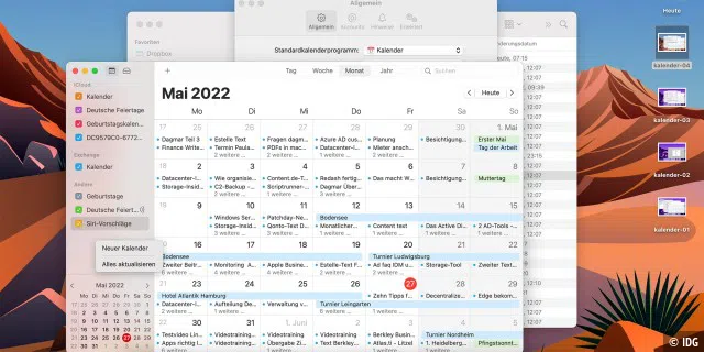 Einblenden eines lokalen Kalenders ohne Internetanbindung in macOS