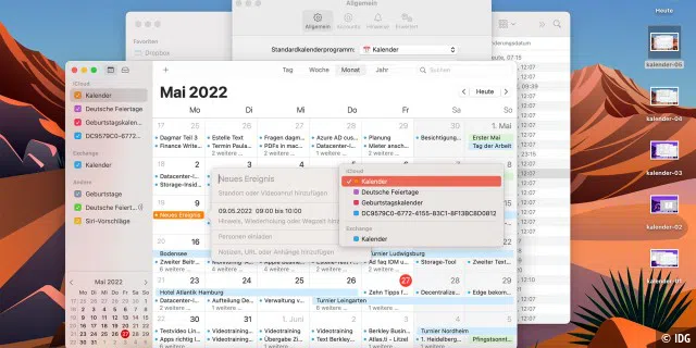 In macOS können Termine in verschiedenen Kalendern erstellt werden.