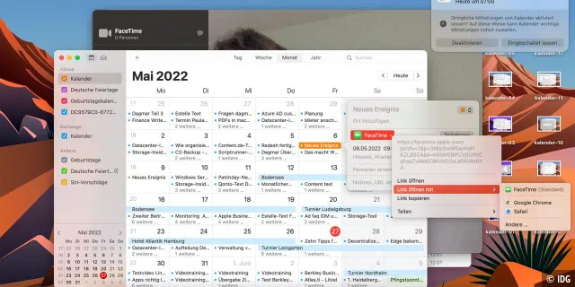 Facetime-Anrufe lassen sich mit der Kalender-App ab macOS 12.x besser planen