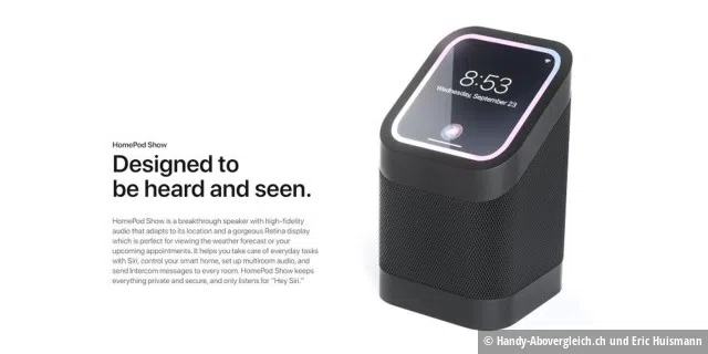 So könnte der Homepod Show - ein Lautsprecher mit Kamera und Touchscreen - aussehen.