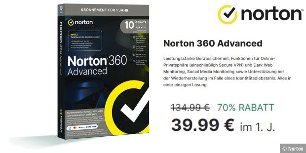 Deal zur Einführung: Das neue Norton 360 Advanced mit 70 Prozent Rabatt